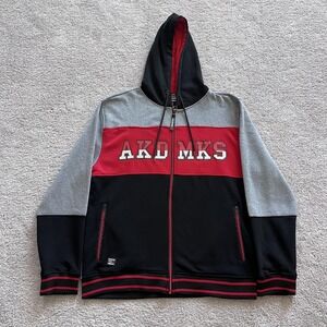 Akademiks AKDMKS Full Zip Hoodie Mens 2XL Gray Black Red Graphic Fleece Lined